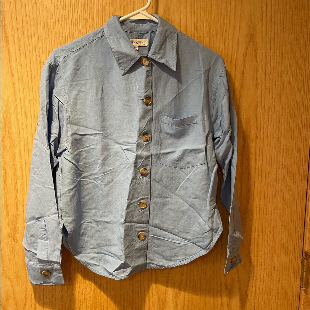 Blank NYC blue button up shirt